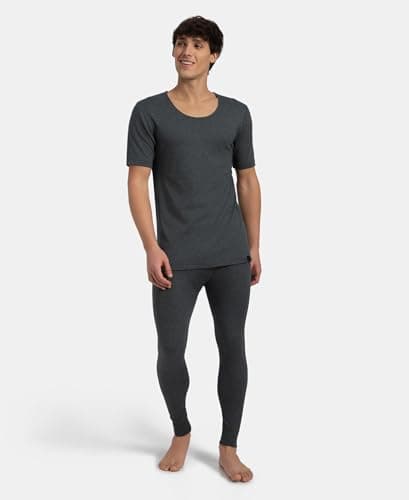 Jockey 2402 Men's Super Combed Cotton Rich Brushed Fabric Half Sleeved Thermal Undershirt with StayWarm Technology_Charcoal Melange_M 4