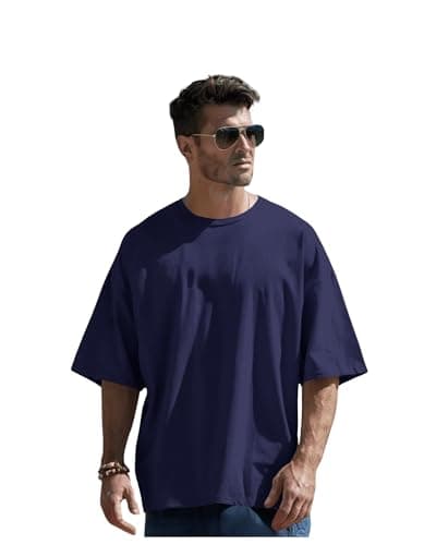 Oversized Fit T-Shirt for Men (Cotton) (in, Numeric, 40, Mid Night Blue) 6