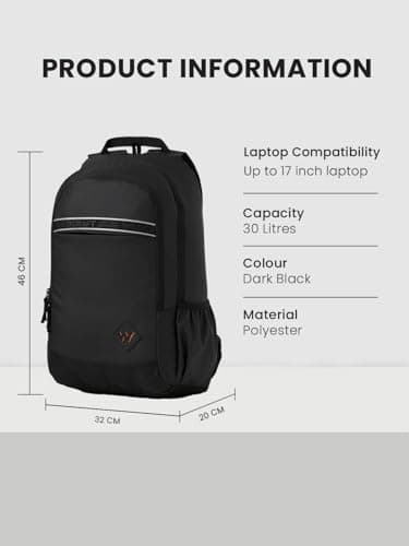 Wildcraft Dark Edition 30 L Laptop Backpack for Men & Women | Fits 15.6 inch Laptop | Padded Shoulder Straps, Multi Compartments, Anti-Theft Zippers | Office & College Bag | Dark Black 5