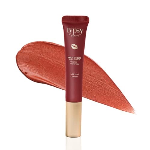 Typsy Beauty Pout Cloud Matte Lip Balm | Blurring Finish, Tinted Lip Balm with Peptides, Ceramides & Vitamin C & E | Rich colour payoff with long-lasting stain I Terracotta -Milk and Cookies 01 | 8g
