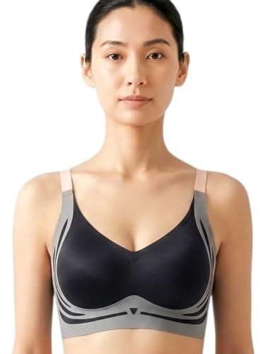 CareDone Women's Seamless Sports Bra, Wireless, V-Neck, Black and Grey, Workout Activewear. (in, Alpha, L, Regular, Black)