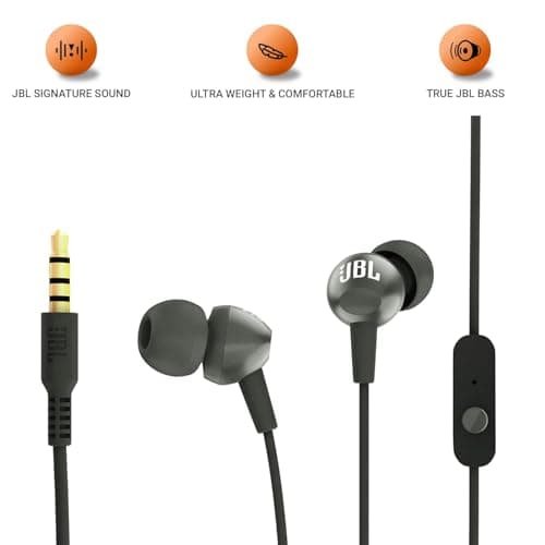 JBL C200SI, Premium in Ear Wired Earphones with Mic, Signature Sound, One Button Multi-Function Remote, Premium Metallic Finish, Angled Earbuds for Comfort fit (Gun Metal) 2