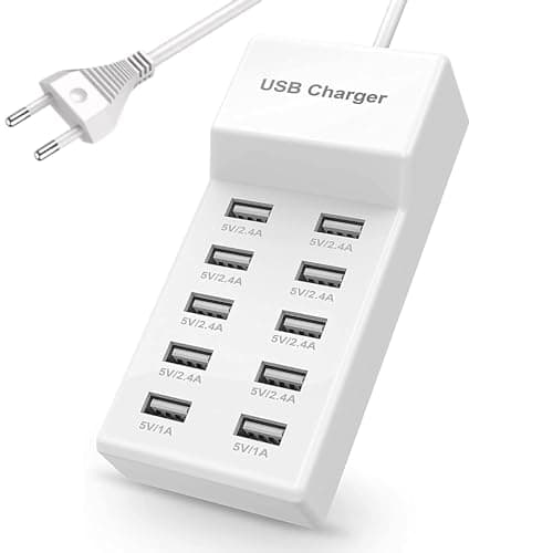 USB Charger USB Charging Station with Rapid Charging Auto Detect Technology Safety 10-Port Family-Sized Smart Ports for Multiple Devices Smart Phone Tablet Laptop Computer