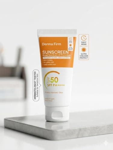 Derma Firm Sunscreen SPF 50 PA++++ from Nurture Aesthetics | Broad Spectrum UVA & UVB Protection | Lightweight Non-Greasy Formula | No White Cast | Daily Wear Sun Protection for All Skin Types | 50gm 3