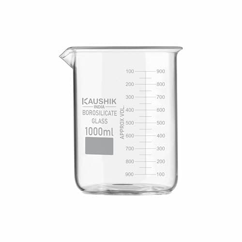 KAUSHIK INDIA Borosilicate Glass 3.3 Measuring Beaker 1000ml Pack of 1 with Printed Graduation Scientific Glassware for Laboratories, Classrooms Educations or Home Use