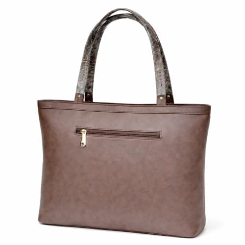 ASCARO Women's Genuine Leather Tote Bag for Office & Travel | Laptop Compartment Handbag | Premium Shoulder Bag with Dual-Tone Contrast Stripe | Stylish Ladies Work Tote Purse (Brown) 2