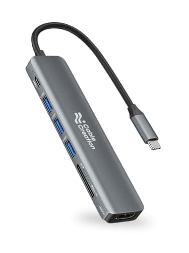 CableCreation 7-in-1 USB Type C Hub,Multiport USB-C Adapter Dongle Docking Station,4K@30HZ HDMI,USB A 3.0 Port,2,2.0 Ports,100W Power Delievery and SD/TF Cards Reader Adapter(Lite Series)