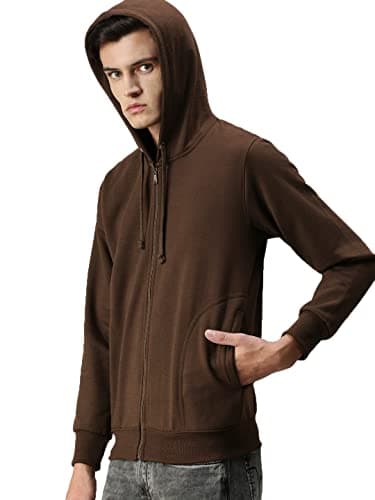 ADBUCKS Winter Wear Sweatshirt Hoodie with Zipper Cotton Fleece Jacket for Men's (Large, Brown) 3