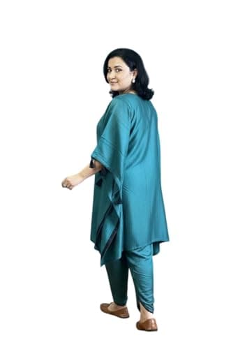 Women's Fusion Coord Set – Premium Kaftan Top with Handwork & Tassel Details and Lace Tulip Pants – Chic Ethnic Indo-Western Outfit for Parties & Festive Occasions (Standard, Ocean Blue, XL) 2