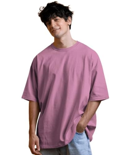 BEWARE COTTON Men's Solid 100% Cotton T-Shirt - Oversized, Round Neck, Half Sleeves (in, Numeric, 42, Regular, Onion)