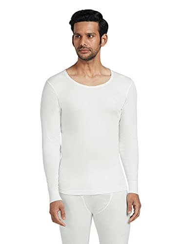 XYXX Men's Thermal Vest | Antibacterial, Skin Friendly with Superior Heat Retention | Slim Fit Full Sleeve Solid Alpine IntelliHeat Thermal Vest | Pack of 1 (Off White, Large)