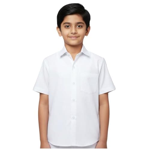 EASILIX White Shirt Half Sleeve 100% Cotton | Unisex | School Uniform | Numeric Size |(20,22,24,26,28,30,32,34,36,38,40,42) (in, Age, 7 Years, 8 Years, White)