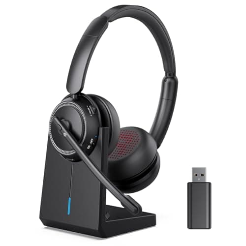 Wireless Headset with Mic for Work, Bluetooth Headphones with Microphone (Noise Cancelling & Mute Button), Wireless Headset with mic for Work/Computer/PC/Laptop/Cell Phones/Call Center/Teams/Zoom/Home