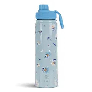 SOLARA Insulated Water Bottle 650ml, Hot Water Bottle, Thermosteel Water Bottles for Travel, Home, Office, School, Gym, Adults, Water Bottle Hot and Cold, Sipper Bottle, Blue Blossoms