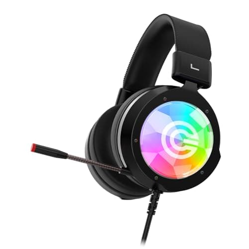 Circle Aura Magnus Wired Gaming Over Ear USB Headphones, RGB LED, 57mm Drivers, Virtual 7.1 Surround Sound, 2.2 Meter Cable, Flexible mic, Soft Leather Headband, Memory Foam Cushioning (Black)