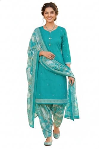 Rajnandini Turquoise Cotton Blend Printed Ready to Wear Patiala Salwar Suit (Readymade_3XL_JOPLVSRW5223-3XL)