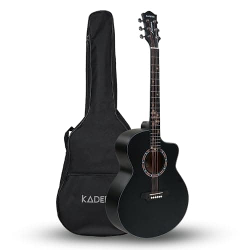 Kadence FR77BK Frontier 40" Acoustic Guitar | Grand Auditorium Cutaway | Special Fret Inlays | Spruce Wood | Comes with Bag | Includes Learning Course | Black