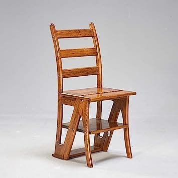 MAHOKSHA Multifunctional Wooden Four Step Stool for Kitchen and Home||Wooden Folding Library Ladder Chair,2 in 1 Lightweight Portable Multifunctional Step Stool| Foldable Chair 4