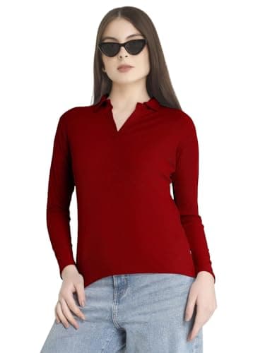 Plus Size Full Sleeve Polo Collar Tshirt for Women