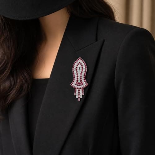 Brooch Pin Leaf Shape Rhinestone for Saree, Suit & Blazer (Red) 4