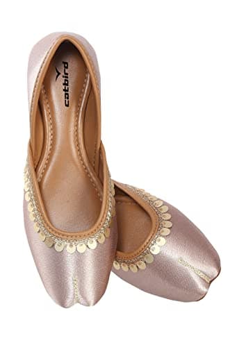 CatBird Women's Pink Lace Work Ethnic Shoes Traditional Mojari Punjabi Jutti 6 UK 4