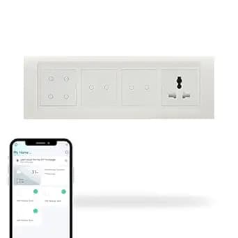 Aziot 8 Module Switch Board Plate, Smart 4 Touch, Two 2 Touch SW & 1 Socket, WiFi & Bluetooth, Google, Alexa & Siri Control (White)