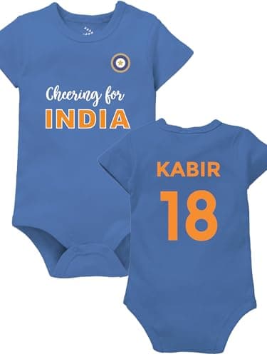 Customised India Cricket Jersey Romper For New Born Baby Boy Girl Clothes | Personalised Name & Number on the Back 6-12 Months