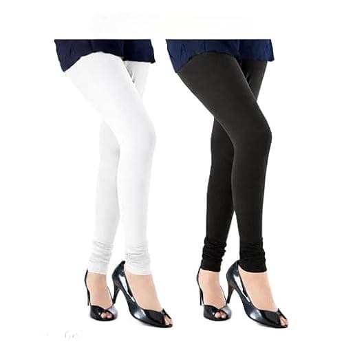Women's Cotton Full Length Legging, Solid, White and Black, Pack of 2 (in, Alpha, L, Regular)