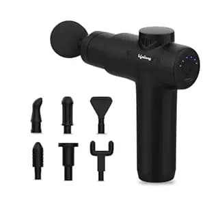 Lifelong LLGM109 Percussion Massage Gun for Pain Relief, Deep Tissue, 6 Speeds & 7 Massage Heads, Cordless, Quiet Operation for Neck, Shoulders, Back, Arms, Legs & Feet (Black)