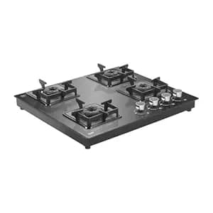 KAFF Gas Stove/Cooktop 4 Burners with Auto Electric Ignition 58 CM, Black Coated Brass Burners, Slim Line Design, Enamelled Pan Support with Integrated Flame Protector (Black) | CTS584BAI |