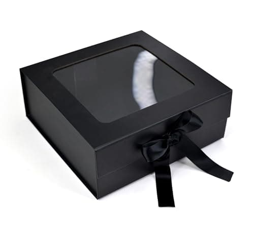 RBS®-MEDIUM Black Gift Box Empty (26 X 26 X 10 cm) Gift Box for Packaging (1 Pack) Box for Gift Packing Multipurpose Hampers Boxes Hold to 8 Kg Occasion Rigid Boxes for Packing (Black Box with Window)