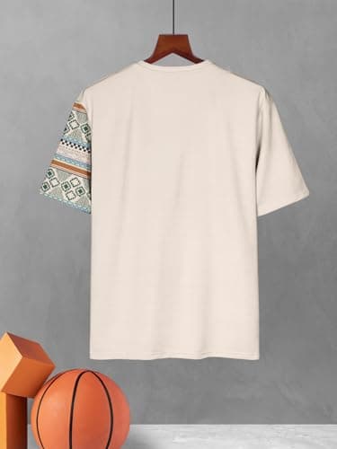 BULLMER Men Cotton Blend printed Trendy Clothing Set With Oversized T-Shirt & Pants Co-Ords / Beige2:Black/Small 4