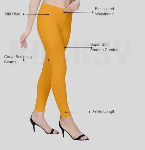 ROCKSY Tailored Cut & Slim Fit Solid Stretchable Cotton Mustard Yellow Leggings for Women Ankle Length with Wide Elastic Waistband |Western and Ethnic wear Ankle Length Leggings |Fashionwear|Size_L| 2