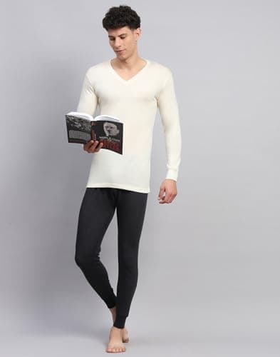 Monte Carlo Mens Solid Cream V Neck Full Sleeve Thermal Vest (624024FS-0-42) 5