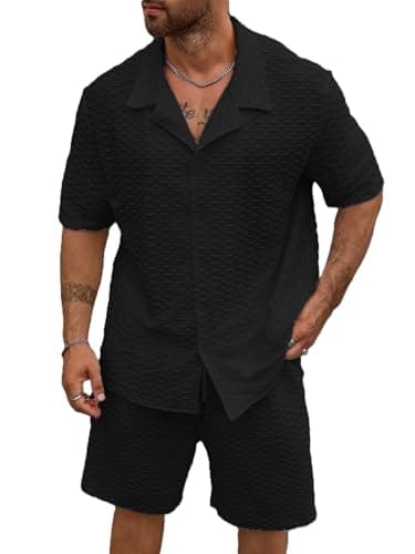 Zilcon Mens Polo Shirt and Shorts Sets Outfits 2 Piece Fashion Summer Tracksuits Casual Short Sleeve Set (Black, XL)