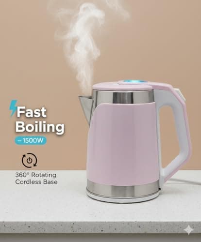 Vistorra SwiftBoil Electric Kettle, 1.8L, Pink, Stainless Steel, 1000W 5