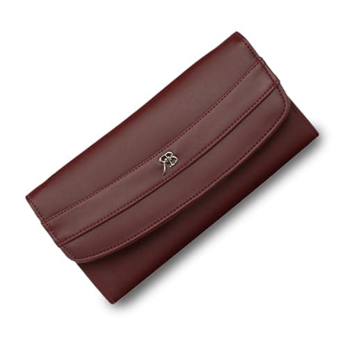 Rich Born Vegan PU Leather Dual Line Flap Wallet for Women | Ladies Tri-Fold Clutch Purse with Zip Coin Pocket, Card Holder, Cash Compartment | Stylish Long Travel Wallet for Girls (Maroon)