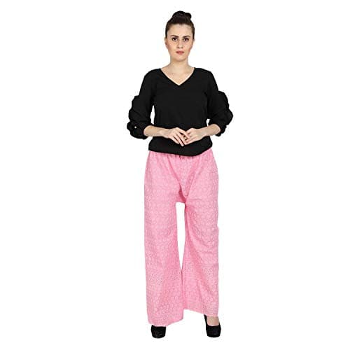 SriSaras Women's Premium Cotton Chicken Regular Fit Palazzo (M/L, Baby Pink) 5