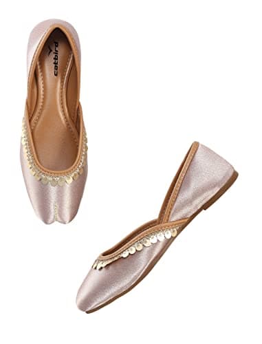 CatBird Women's Pink Lace Work Ethnic Shoes Traditional Mojari Punjabi Jutti 6 UK 5