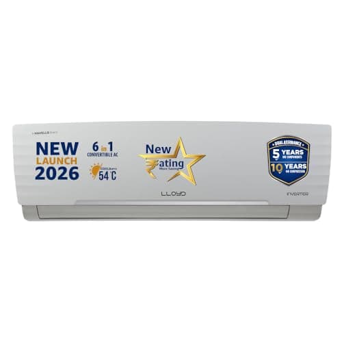 Lloyd 1 Ton 3 Star Inverter Split AC, 2026 New Star Rated (6 in 1 Convertible, Cools Up To 54°C, DG Mode, Ice Clean, Smart 4 Way Swing, Turbo Cool, Installation Check, White, GLS12I3AGGSR)