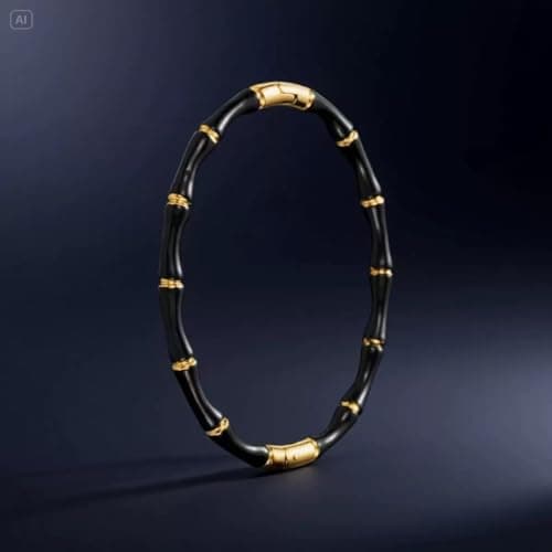 MEENAZ Anti Tarnish Stainless Steel Bracelet for Women | Stylish Gold Bangle | Nazar Bangle Fashion Wrist Band | Jewellery Gift for Girls & Ladies Black Bamboo Evil Eye, Stainless Steel, Waterproof 5
