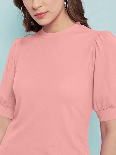 TwoWings India Women's LycraBlend Solid Round Neck Half Sleeve Top | Trendy Casual 4