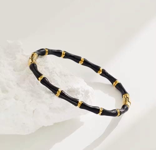 Frolics India Black and Golden Bamboo Style Stainless Steel Black and Gold Bracelet for Girls & Women | Premium Minimalist Bangle | Bracelet Fashion Accessory | Anti-Tarnish, Waterproof Jewellery 2