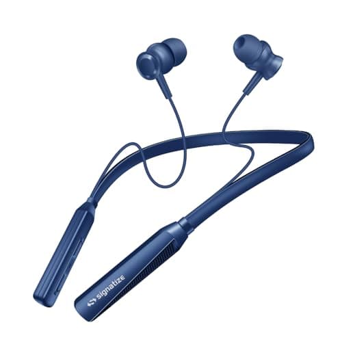 SIGNATIZE Neckband Bluetooth Earphones with 10mm Drivers,Above 20 Hours Playtime, Type C Fast Charging, Neckband Earphones with Voice Assistant-Blue