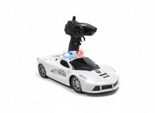 VU Toys Remote Control Police Car for Kids (4+ Years) Includes USB Pin Charging Cable – (White) High-Speed Rechargeable RC Car with LED Lights & Music | 2.4GHz Remote, Anti Skid Rubber Tires