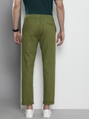 The Indian Garage Co Men Slim Fit Solid Mid-Rise Elasticated Linen Trousers 4