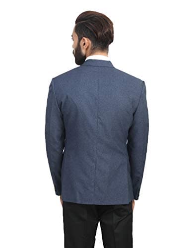 MANQ Men's Slim Fit Single Breasted Blazer (BL-101-40-Mustard Blue_Blue_40) 2