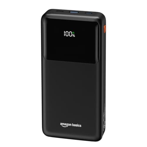 Amazon Basics 20000mAh 35W Fast Charging Power Bank | USB-C PD + USB-A QC Output | Digital Display | Portable Charger for Phones, Tablets & More | Black