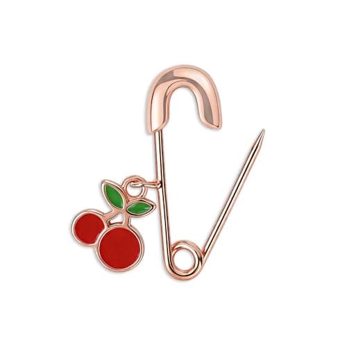 TOUCH925 Fine 925 Silver Rose Gold Cherry Charm Jewellery | Silver Safety Pin Nazariya for Kids | Red Enamel Cherry Charm |Nazar Suraksha Pin | Gift for Kids Boys Girls | With Certificate of Authentic 3