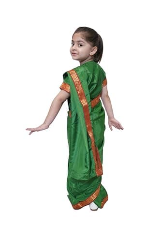 Kaku Fancy Dresses Indian Ethnic Wear Pre-Stiched Saree With Blouse -Green, 5-6 Years, For Girls 4